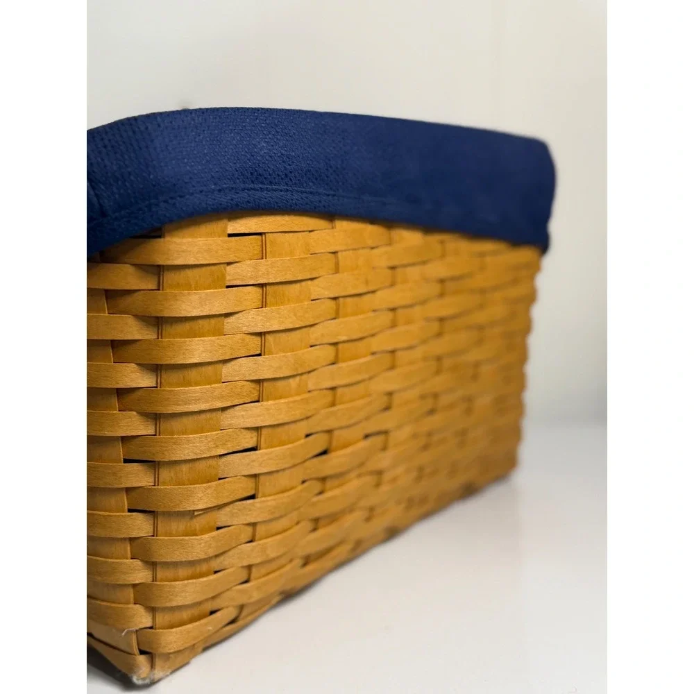 Longaberger Desk Top Organizer Woven Basket Blue Liner Plastic Protector Wood